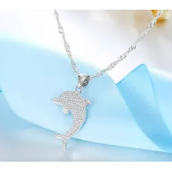 CollarSilver necklace with a colorful opal dolphin