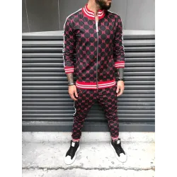 Fashionable sports tracksuit - sweatshirt with a zipper / long pants - slim fit - 3D printingPants