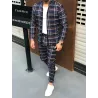 PantalonesTrendy men's plaid set - cardigan with zipper / stand-up collar / long pants - slim fit