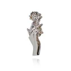 BrochesSilver brooch with a hand holding rose - pin