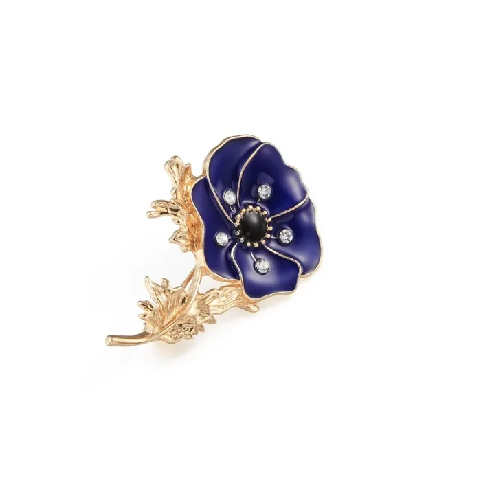 BrochesSmall enamel flower with crystals - vintage brooch