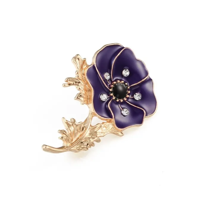 BrochesSmall enamel flower with crystals - vintage brooch