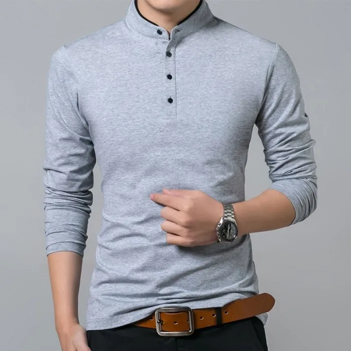 CamisetasCamiseta elegante - manga larga - cuello mao con botones - algodón