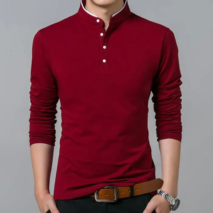 CamisetasCamiseta elegante - manga larga - cuello mao con botones - algodón