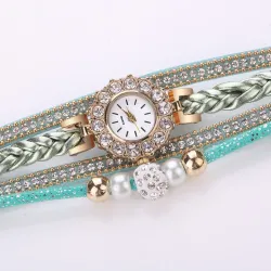 PulseraMultilayer bracelet with a round watch - crystals / beads