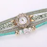 PulseraMultilayer bracelet with a round watch - crystals / beads