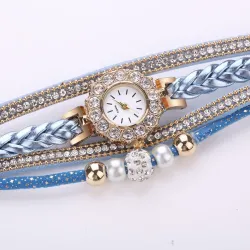 PulseraMultilayer bracelet with a round watch - crystals / beads