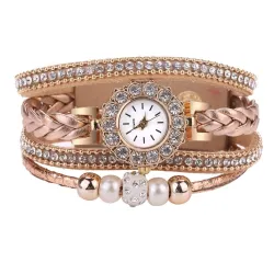 PulseraMultilayer bracelet with a round watch - crystals / beads