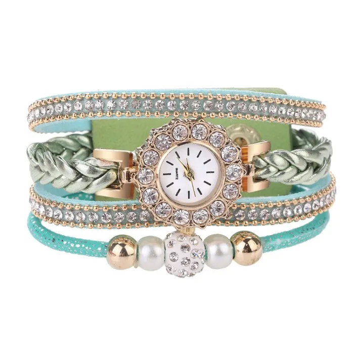 PulseraMultilayer bracelet with a round watch - crystals / beads
