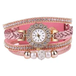 PulseraMultilayer bracelet with a round watch - crystals / beads