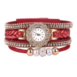 PulseraMultilayer bracelet with a round watch - crystals / beads