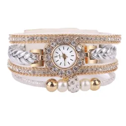 PulseraMultilayer bracelet with a round watch - crystals / beads