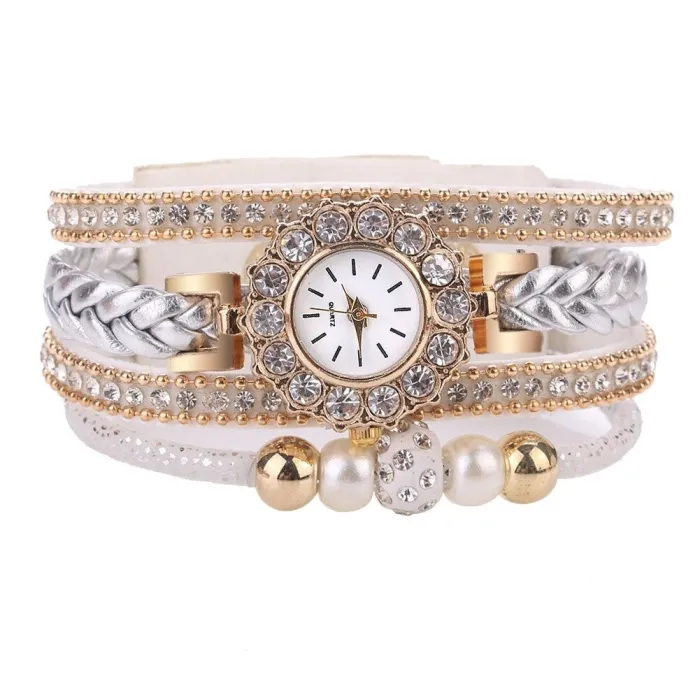 PulseraMultilayer bracelet with a round watch - crystals / beads