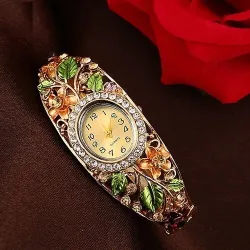 PulseraElegant crystal bracelet - with a watch - colorful flowers - hollow out design