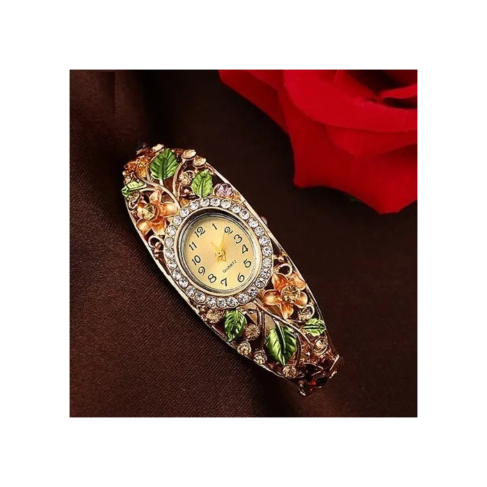 PulseraElegant crystal bracelet - with a watch - colorful flowers - hollow out design