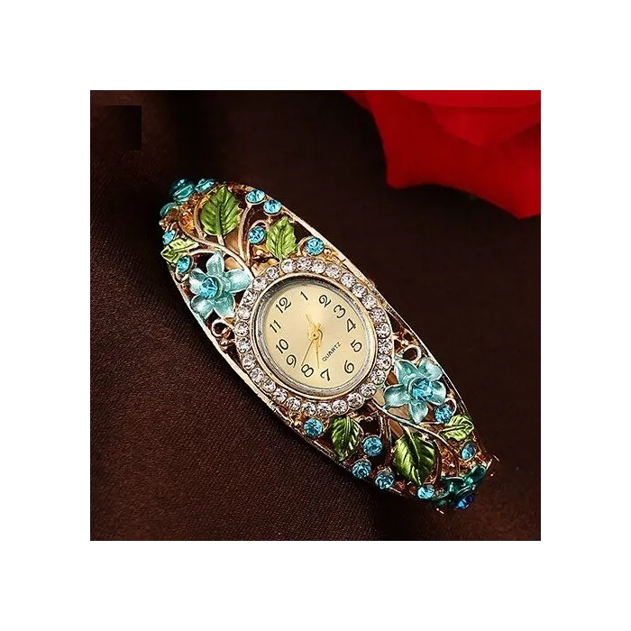 PulseraElegant crystal bracelet - with a watch - colorful flowers - hollow out design