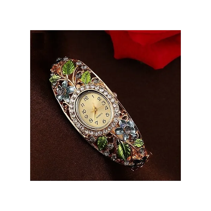 PulseraElegant crystal bracelet - with a watch - colorful flowers - hollow out design