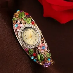 PulseraElegant crystal bracelet - with a watch - colorful flowers - hollow out design