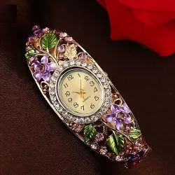 PulseraElegant crystal bracelet - with a watch - colorful flowers - hollow out design