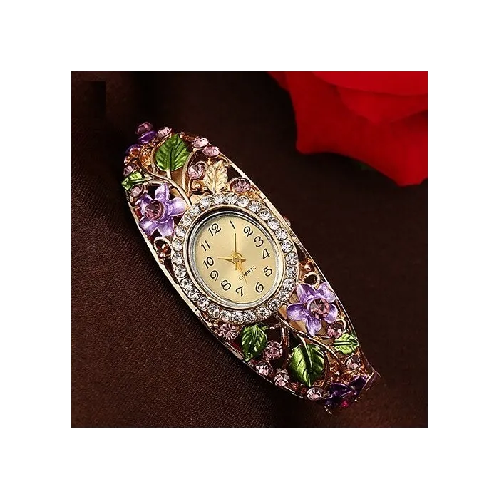 PulseraElegant crystal bracelet - with a watch - colorful flowers - hollow out design