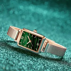 PulseraElegant watch / with bracelet - with a green stone - stainless steel / leather