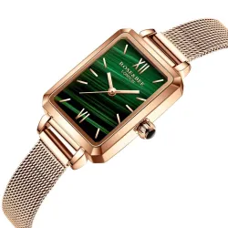 PulseraElegant watch / with bracelet - with a green stone - stainless steel / leather