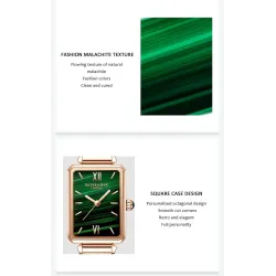 PulseraElegant watch / with bracelet - with a green stone - stainless steel / leather