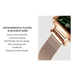 PulseraElegant watch / with bracelet - with a green stone - stainless steel / leather