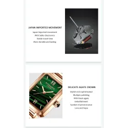 PulseraElegant watch / with bracelet - with a green stone - stainless steel / leather