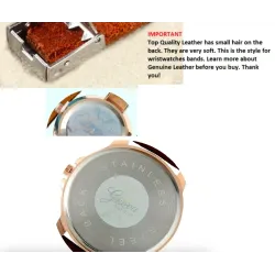 PulseraGnova - platinum Quartz watch - with three-layer genuine leather strap