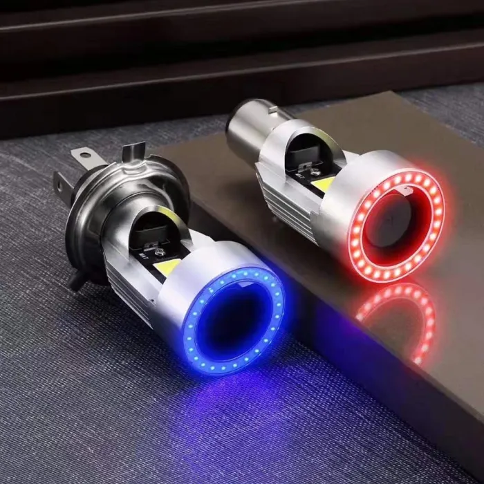 Luces de circulación diurna (DRL)Motorcycle / car light bulb - LED - DRL - Angel Eye - blue / pink - H4 - BA20D