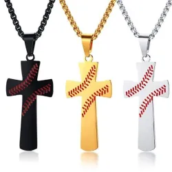 CollaresBaseball Cross Pendant Necklace I CAN DO ALL THINGS STRENGTH Bible Verse Amulet Necklace