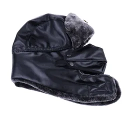 Sombreros / gorrasBomber Hat Russian Ushanka PU Leather Winter Trapper Soviet Badge Army Aviator Trooper Neck Cover Earflap