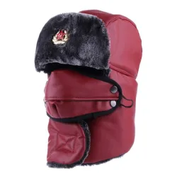 Sombreros / gorrasBomber Hat Russian Ushanka PU Leather Winter Trapper Soviet Badge Army Aviator Trooper Neck Cover Earflap