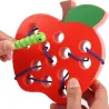 De maderaJuguete educativo Montessori - rompecabezas de madera - gusano comiendo fruta - manzana / pera / sandía
