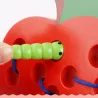 De maderaJuguete educativo Montessori - rompecabezas de madera - gusano comiendo fruta - manzana / pera / sandía