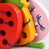 De maderaJuguete educativo Montessori - rompecabezas de madera - gusano comiendo fruta - manzana / pera / sandía