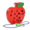 De maderaJuguete educativo Montessori - rompecabezas de madera - gusano comiendo fruta - manzana / pera / sandía