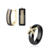 Aretes2020 Trend Black White Stainless Steel Jewelry Set Ceramic For Women AAA Bling Cubic Zircon Ring Earring Set Christmas ...