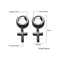 AretesPendientes con cruz - unisex - acero inoxidable