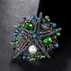 Crystal sea star with pearl - vintage broochBrooches