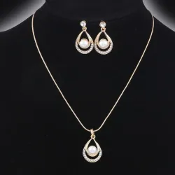 Conjuntos de joyasValentines day gift - gold plated pendant with pearl water drop - necklace with earrings
