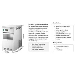 CocinaMáquina de hielo eléctrica - fabricante de copos de nieve - trituradora de hielo - acero inoxidable - 270W