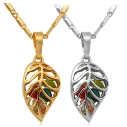 CollarColgante en forma de hoja con cristales - collar de acero inoxidable