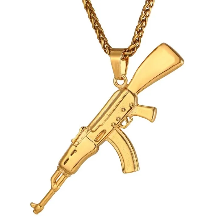 CollaresColgante con forma de rifle de asalto AK47 - collar de acero inoxidable - hip hop / estilo militar