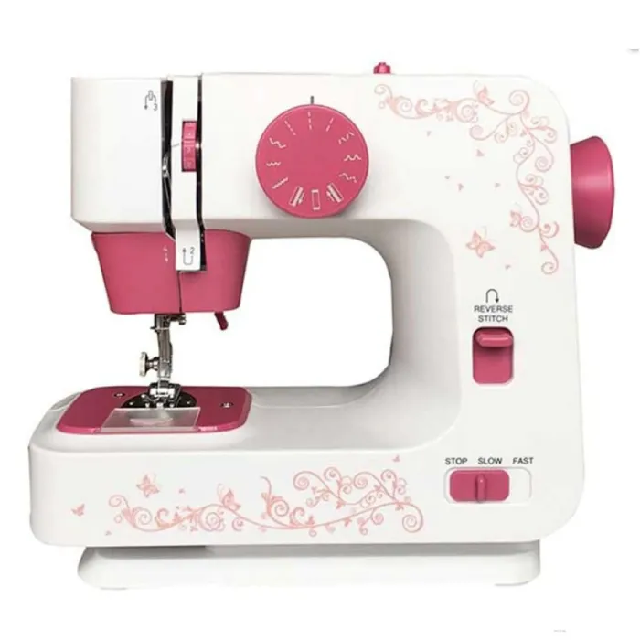 Mini electric sewing machine - dual speed - double threads - leaves / birds patternTextile