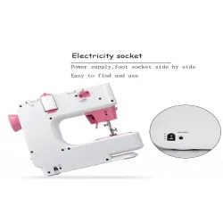 Mini electric sewing machine - dual speed - double threads - leaves / birds patternTextile