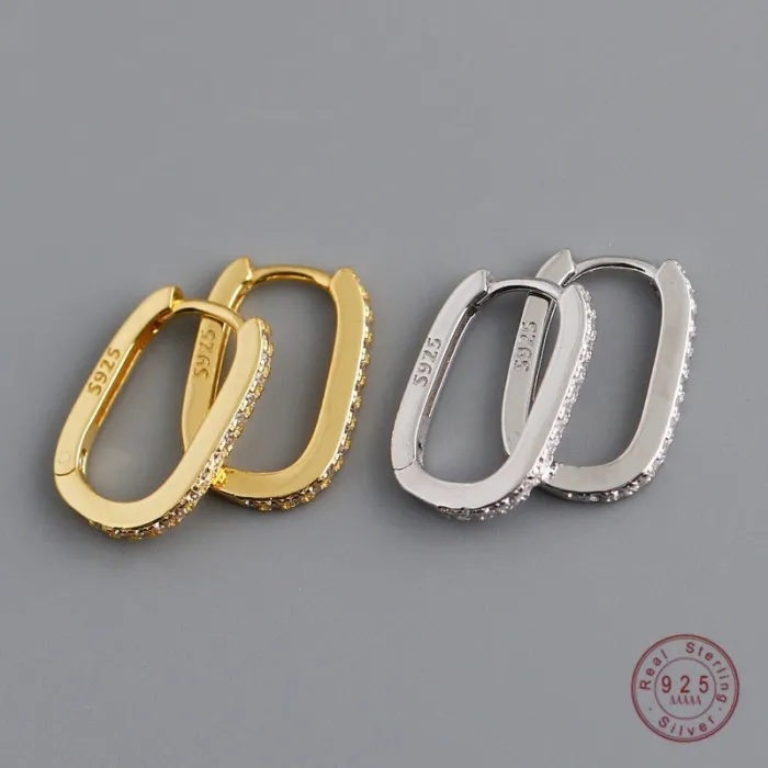 AretesPendientes geométricos de moda - con circonitas - plata de ley 925
