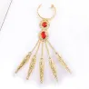 PulseraAnillo de cinco dedos - con cadenas - pulsera de oro - flores huecas / cristales rojos