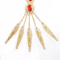 PulseraAnillo de cinco dedos - con cadenas - pulsera de oro - flores huecas / cristales rojos